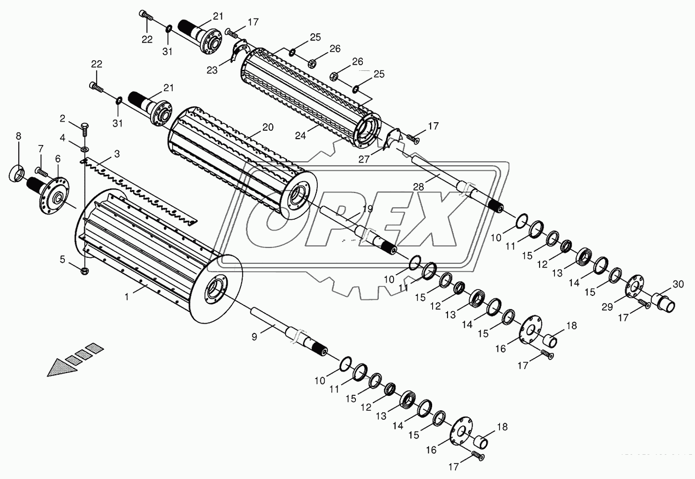 Top feed rollers