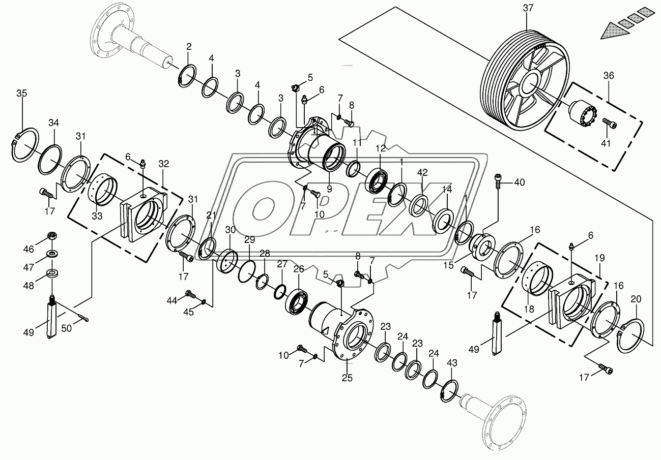 Chopping drum bearing/counter bearing