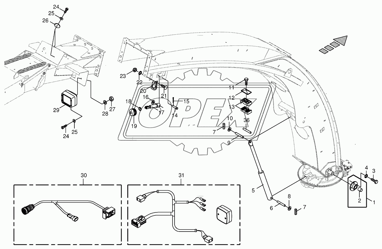 Upper discharge chute-mounting parts