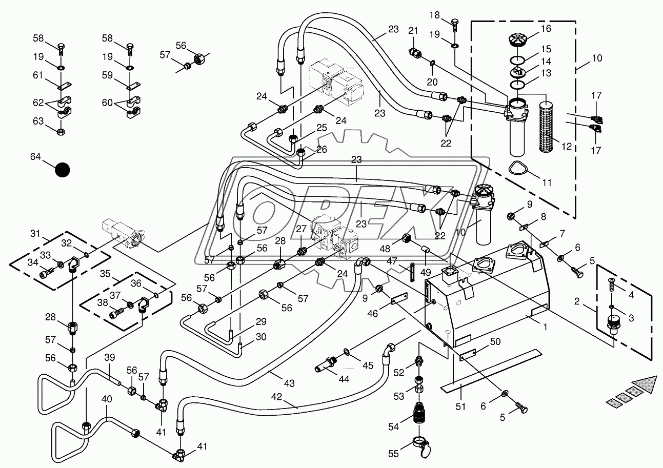 Hydraulic tank/suction lines