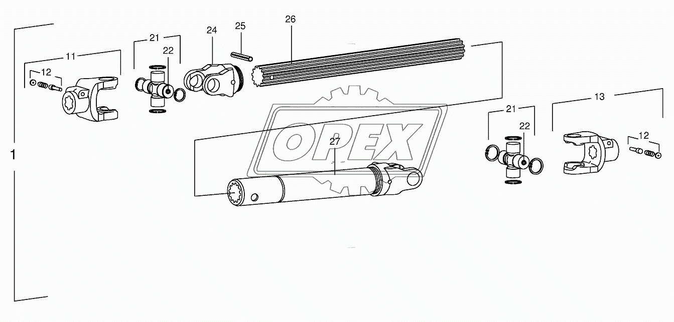 Р.Т.О shafts-roller gear-below