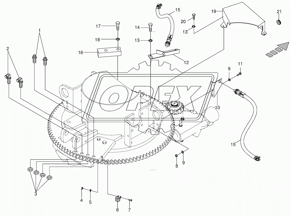 Mounting parts discharge chute rotation