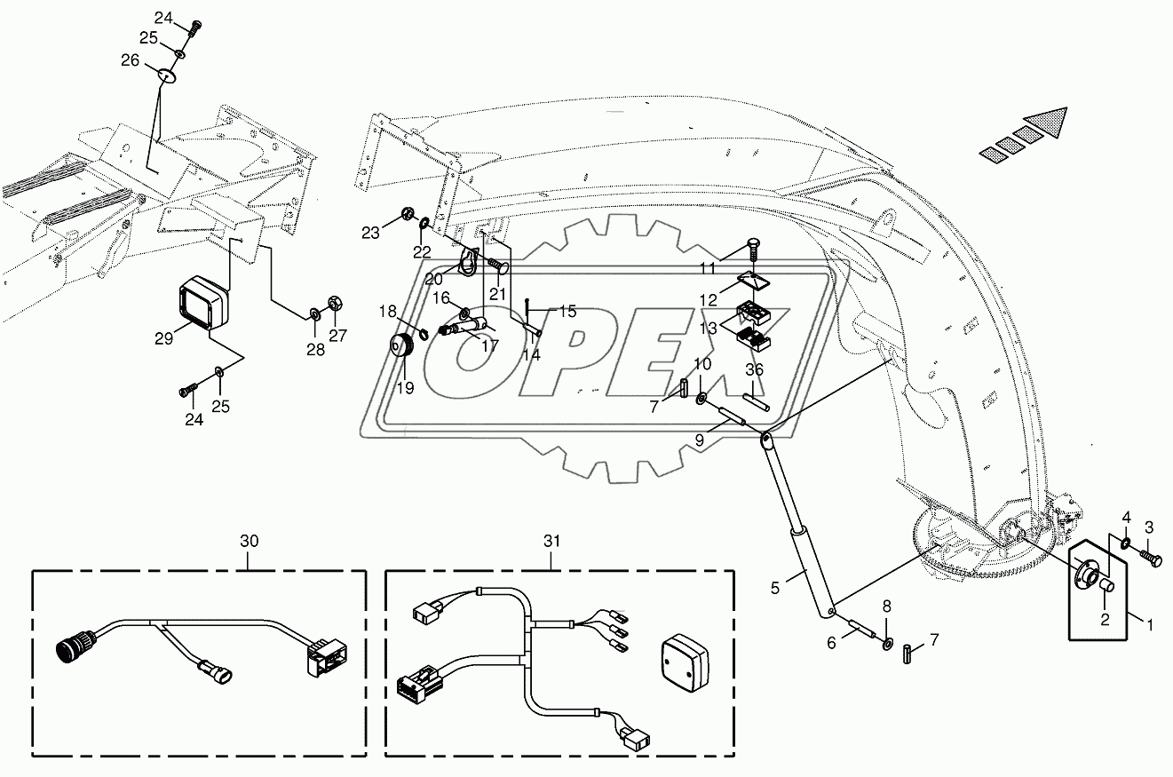 Upper discharge chute - mounting parts