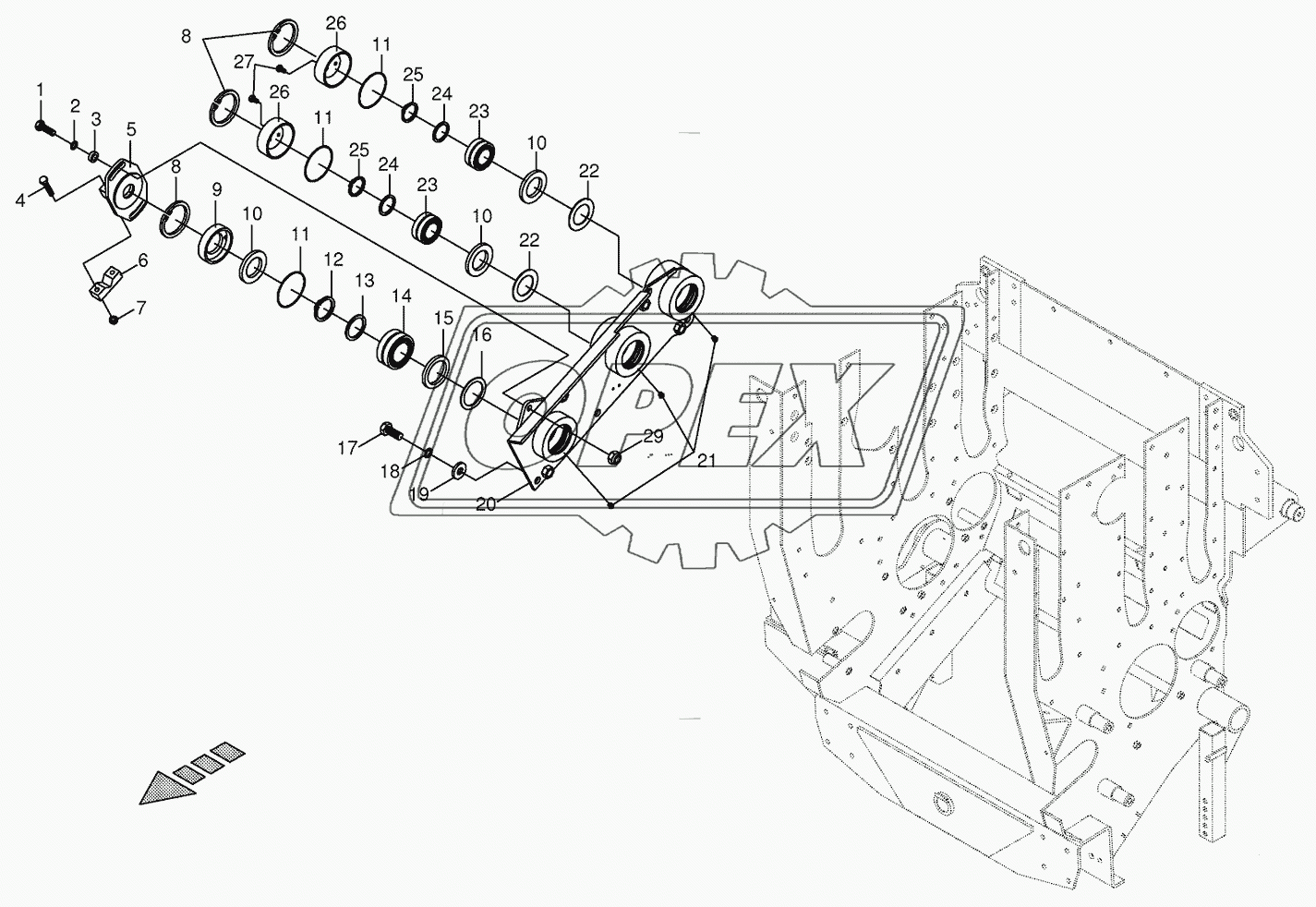 Lower feed roller bearing