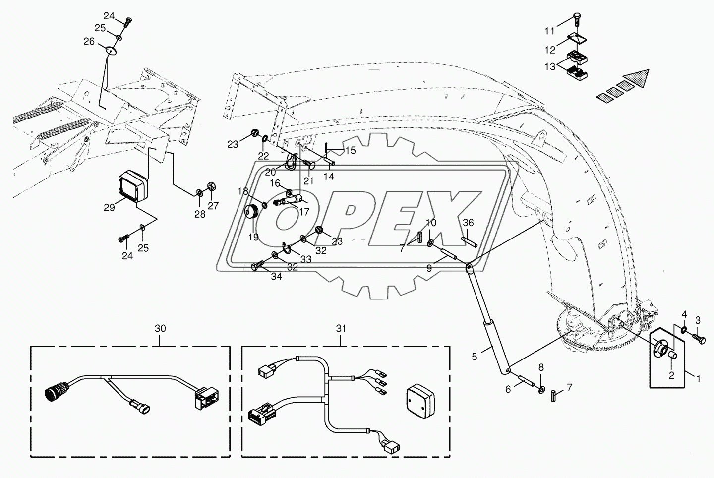 Upper discharge chute- mounting parts