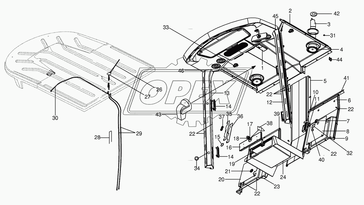 Cab- Cab lining, aerial