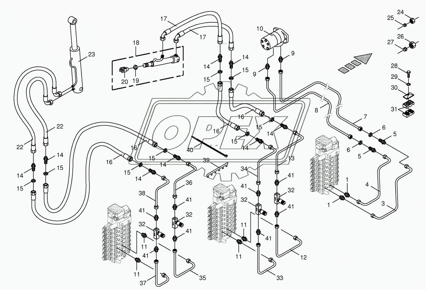 Hydraulics cpl.- discharge chute