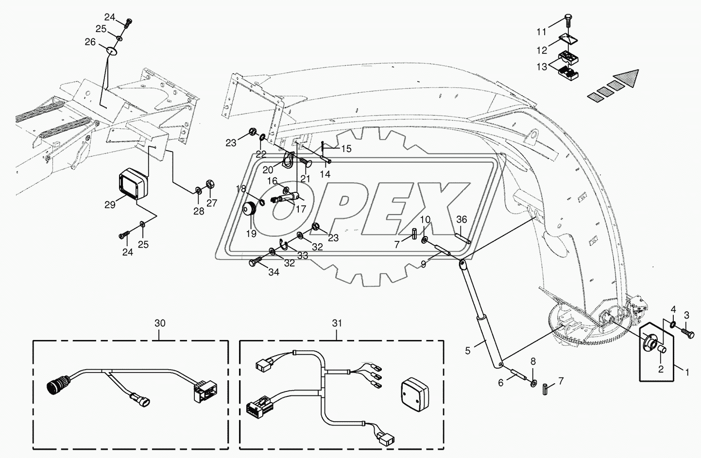 Upper discharge chute- mounting parts