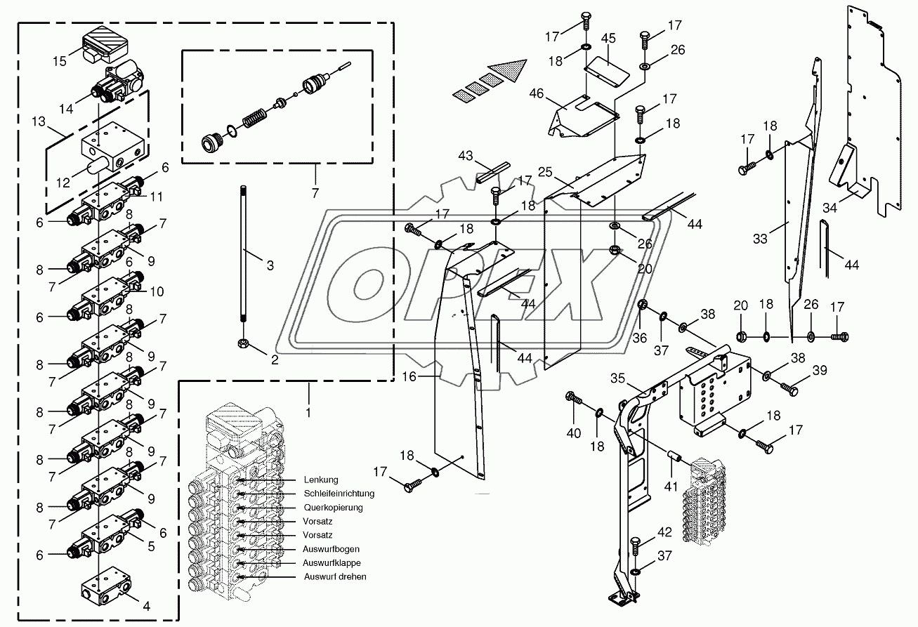 Valve block with support- work hydraulics