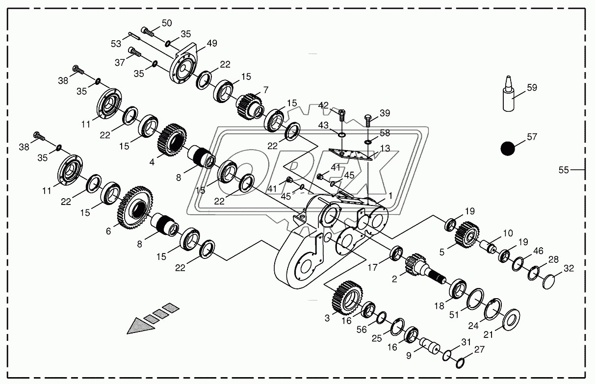 Top roller gearbox