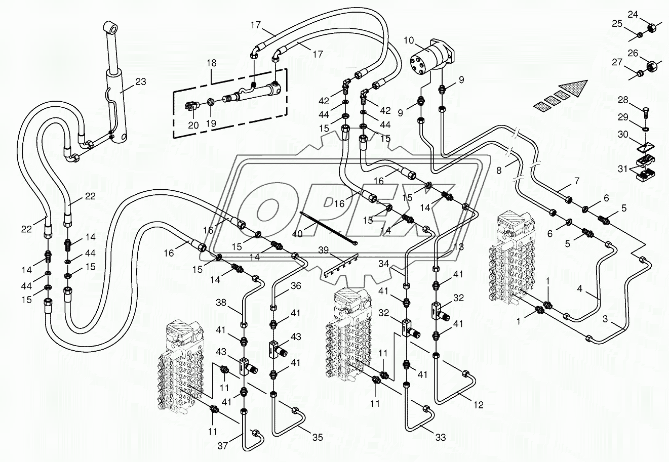 Hydraulics cpl.-discharge chute