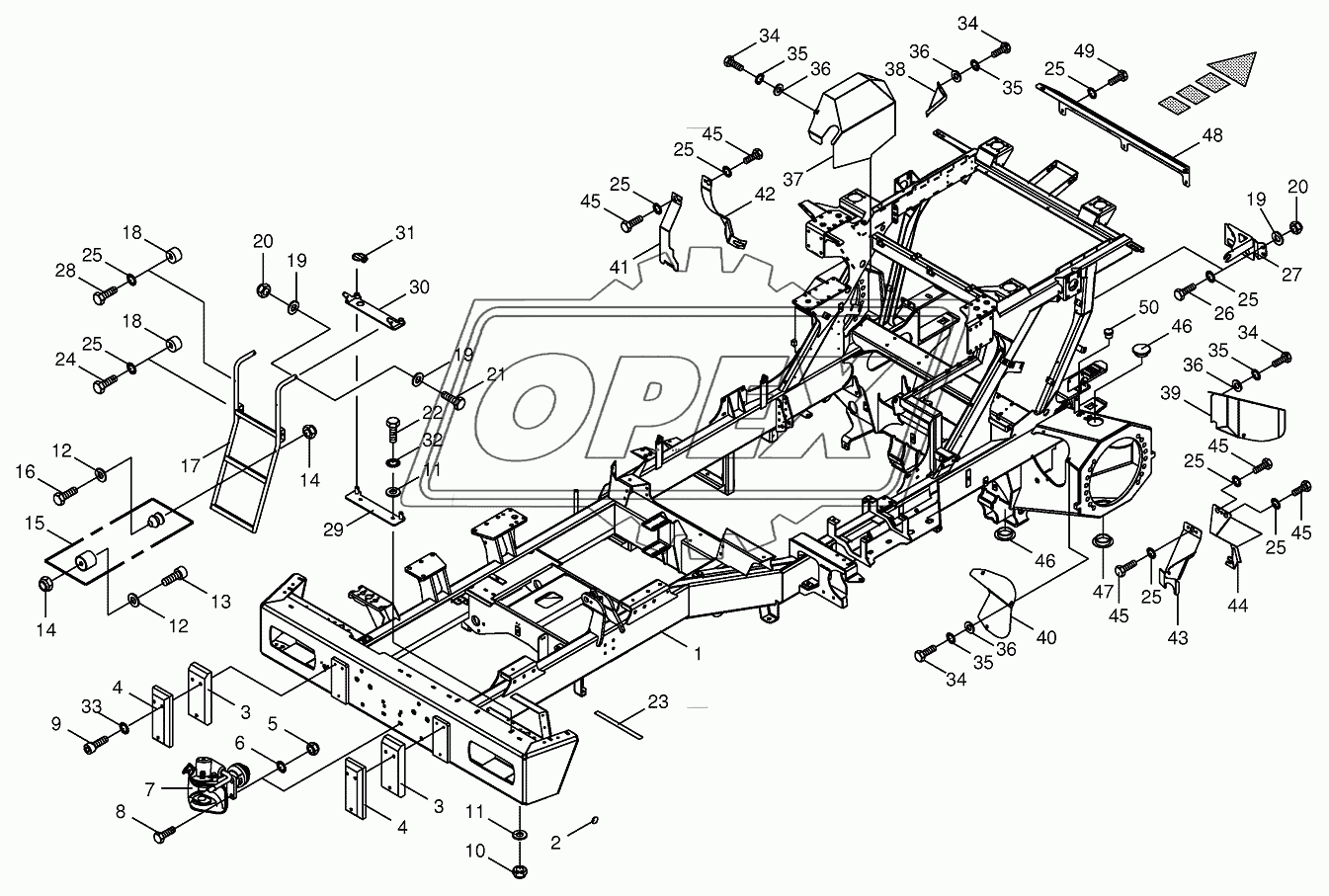 Frame/trailer hitch/ascending ladder