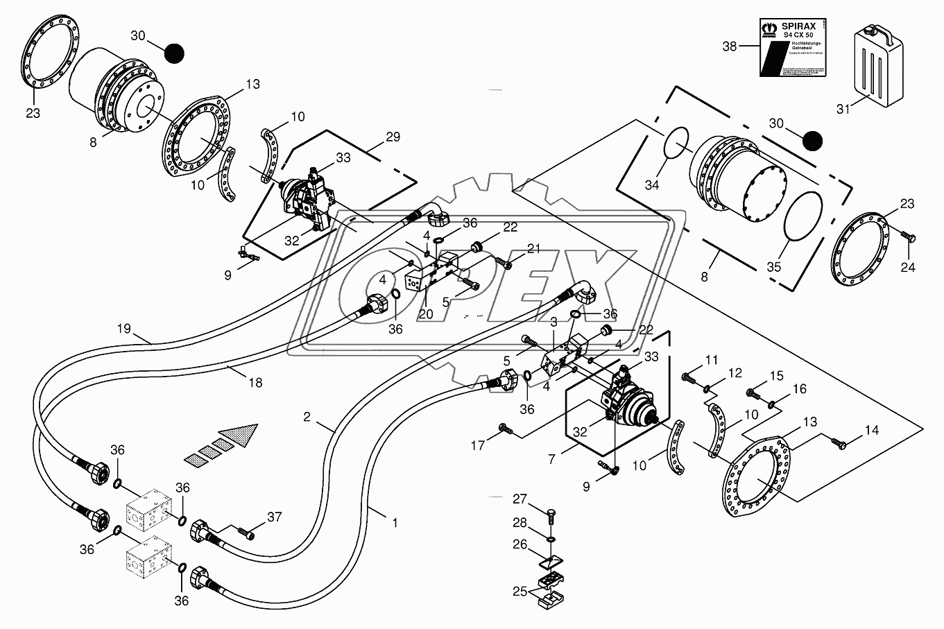 Traction drive wheel engine-front