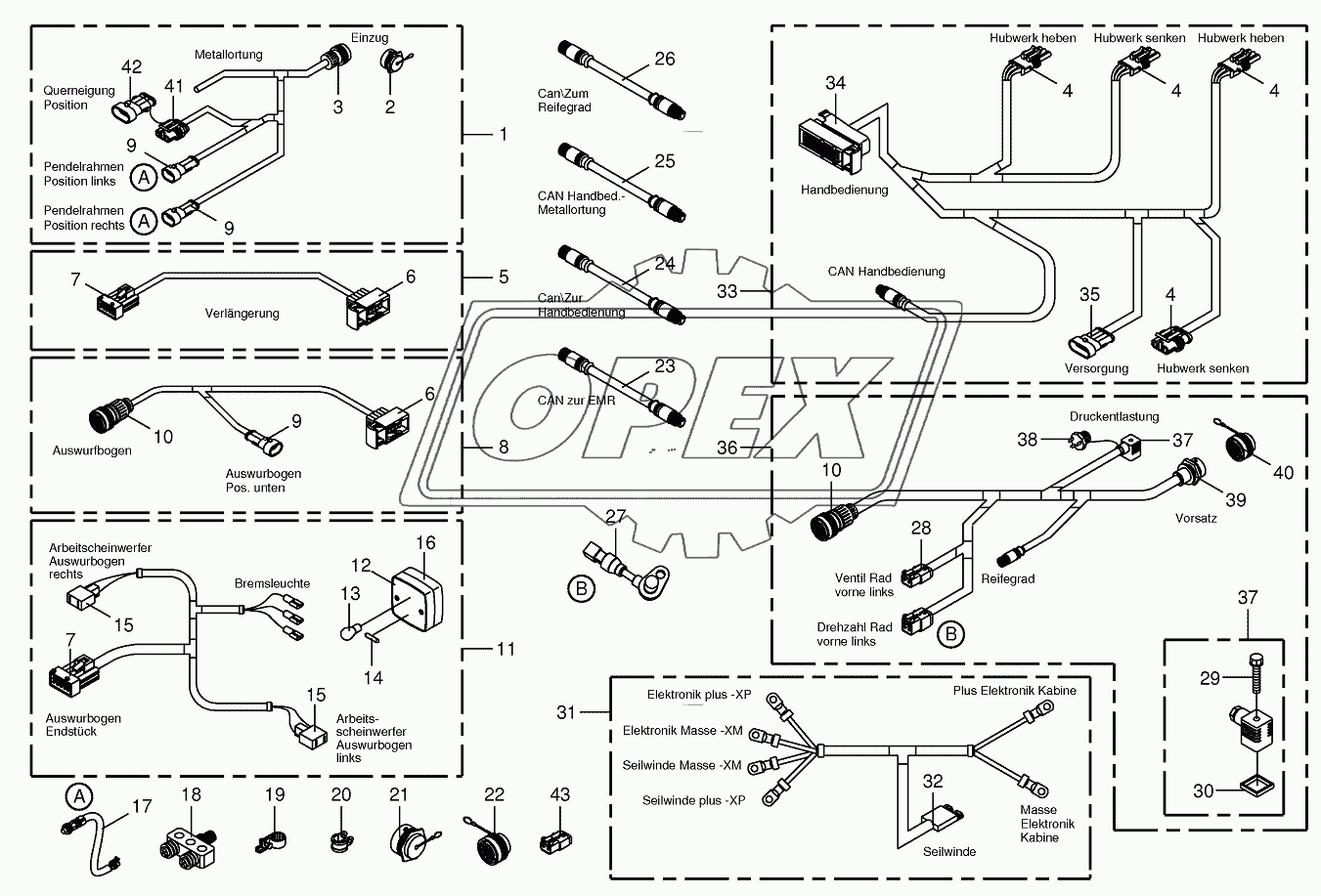 Several wiring looms