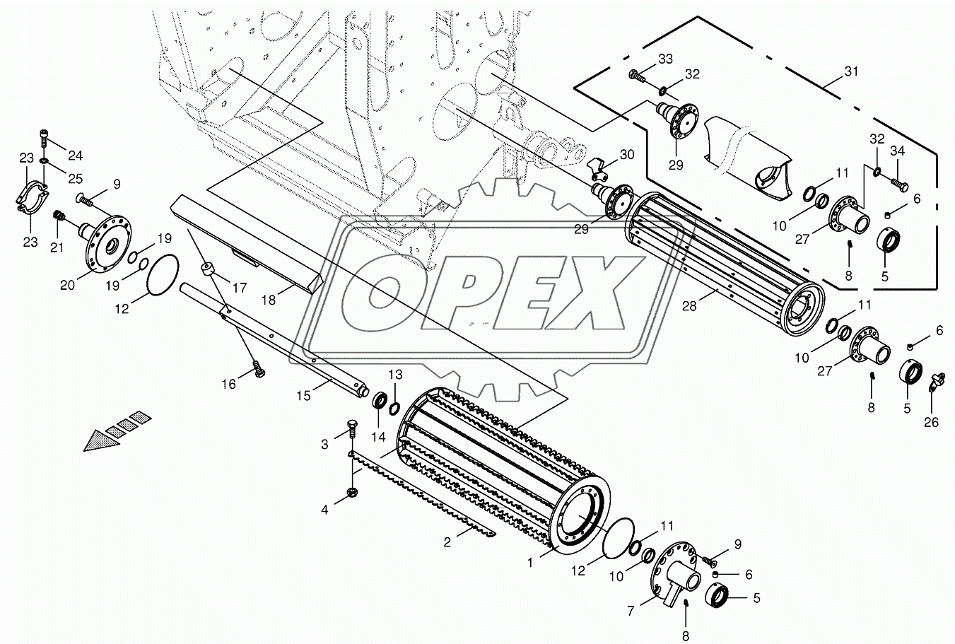 Lower feed rollers