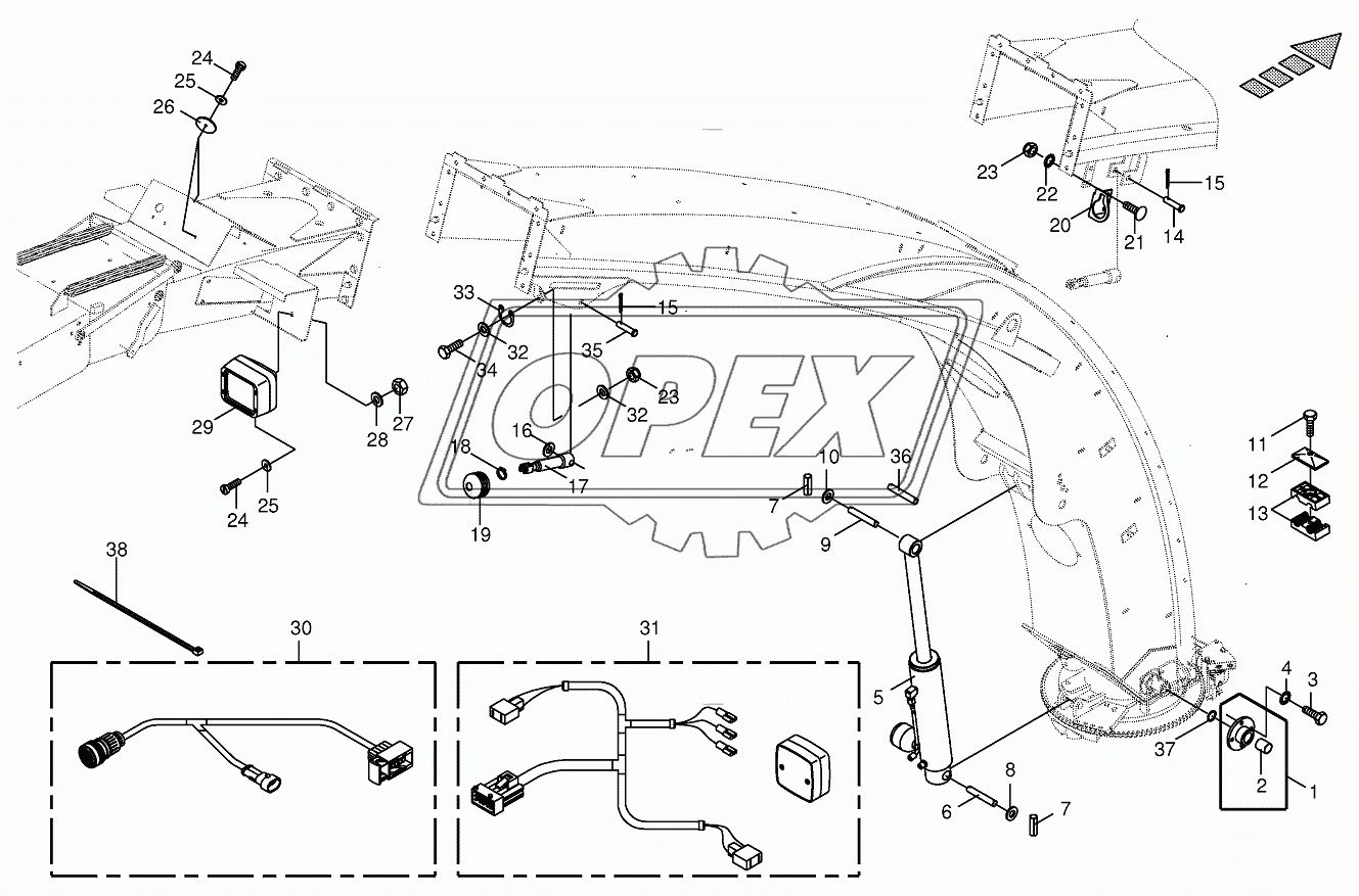 Upper discharge chute-mounting parts