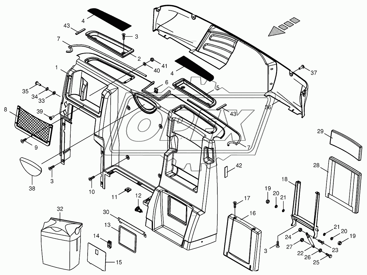 Сab-rear covering/passenger seat