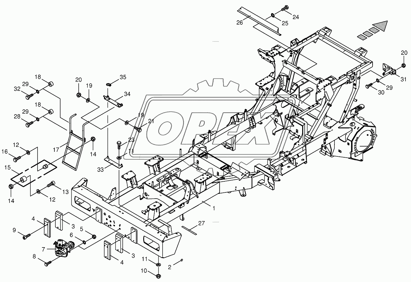 Frame/trailer hitch/ascending ladder