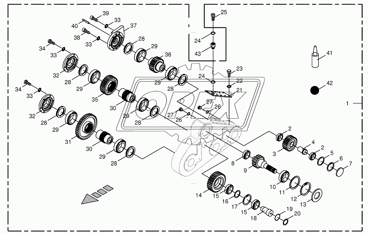 Top roller gearbox