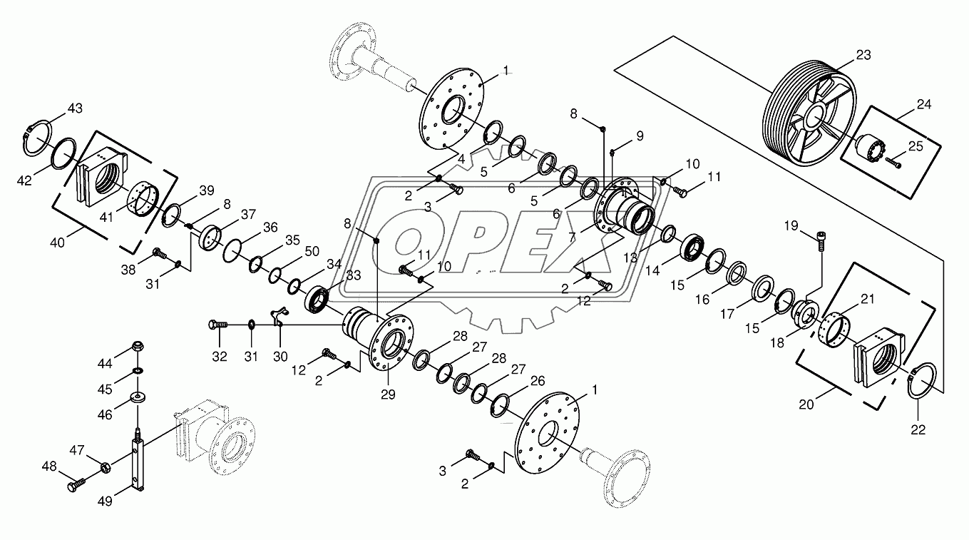 Chopping drum bearing/counter bearing