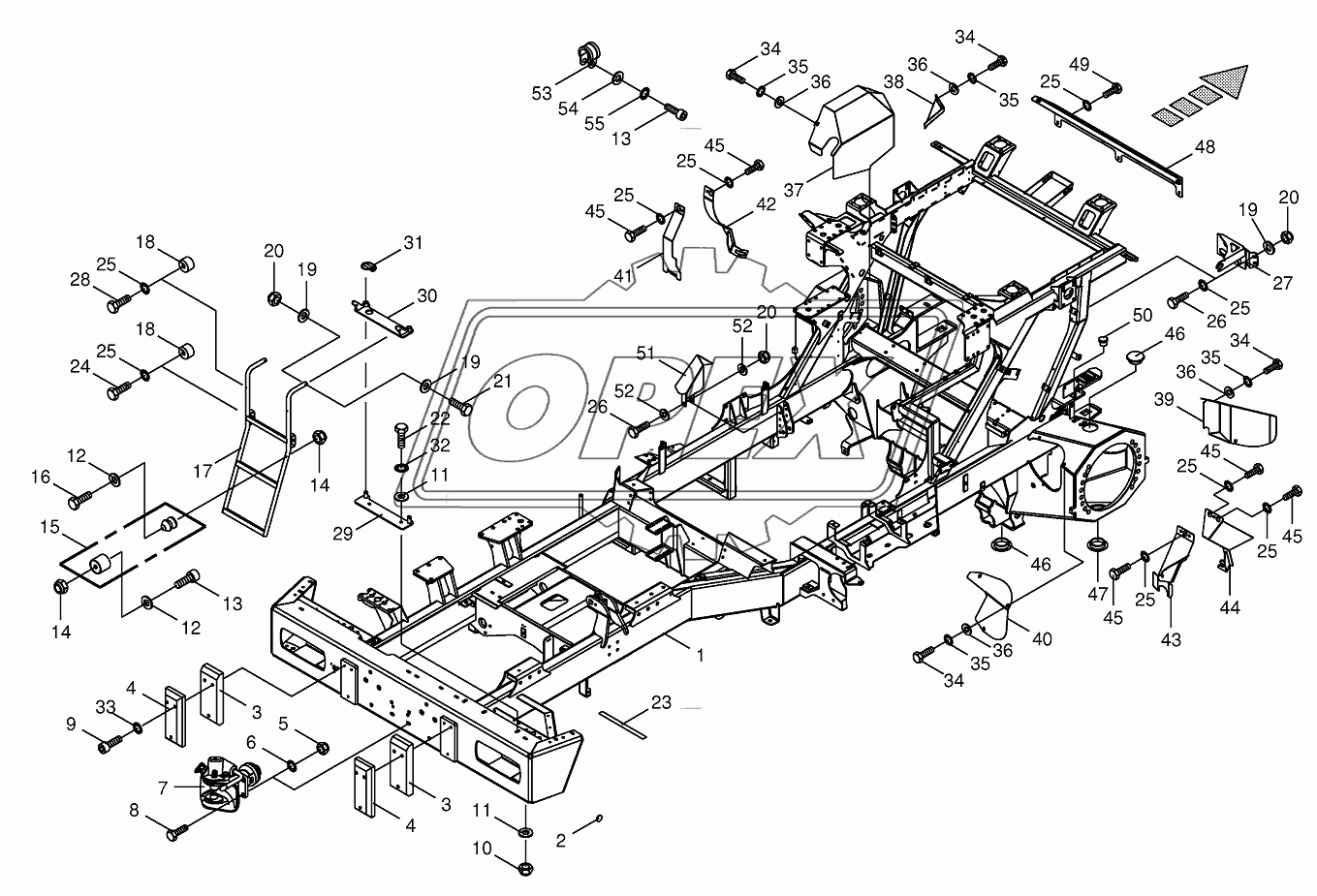 Frame/trailer hitch/ascending ladder