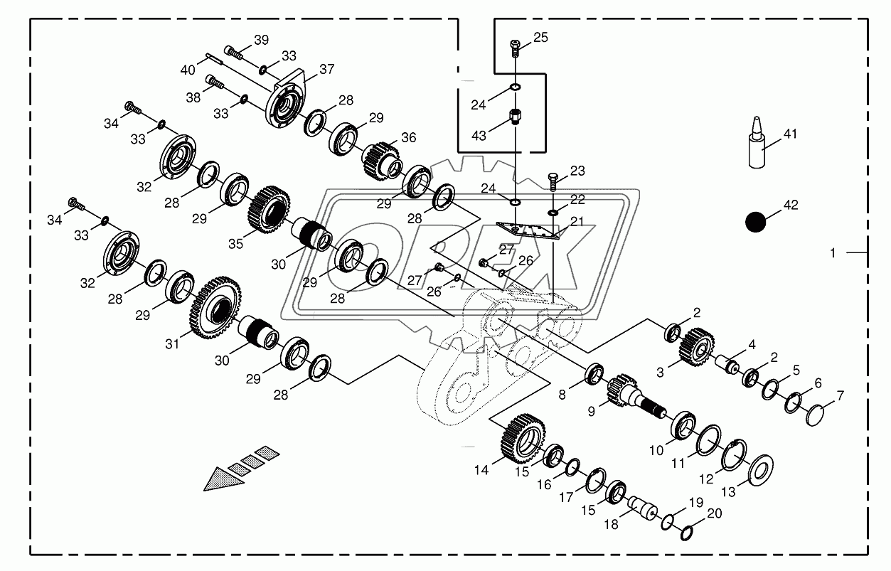 Top roller gearbox