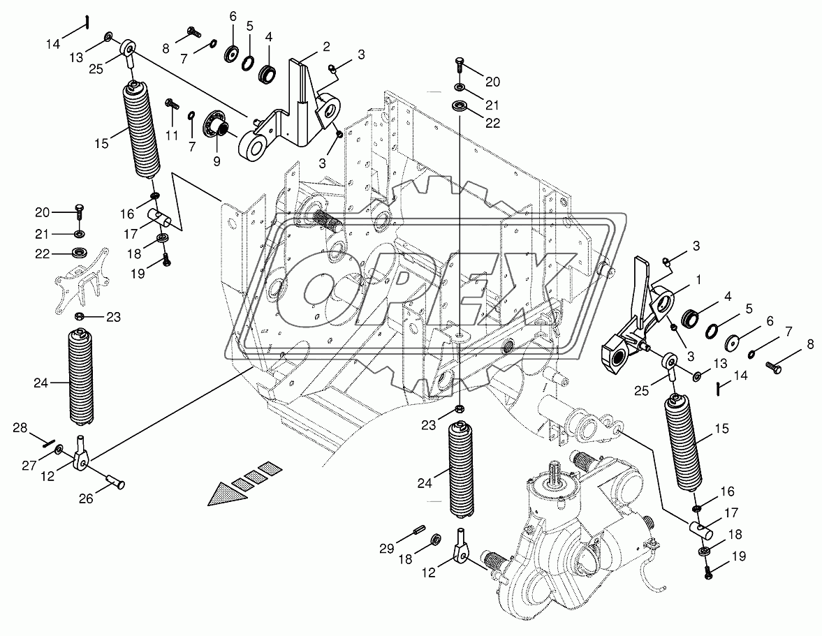 Oscillating levers/Tension spring