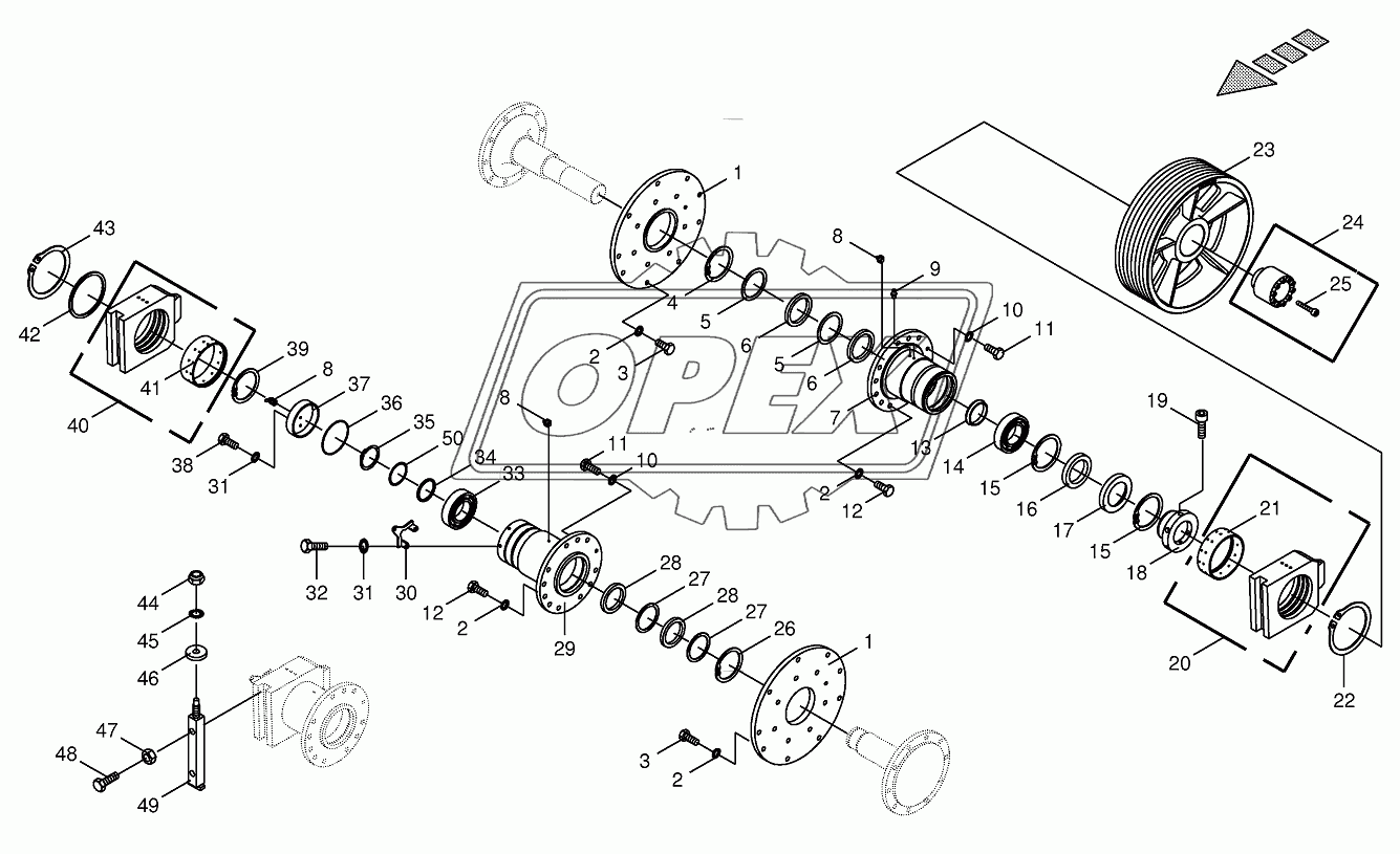 Chopping drum bearing/counter bearing