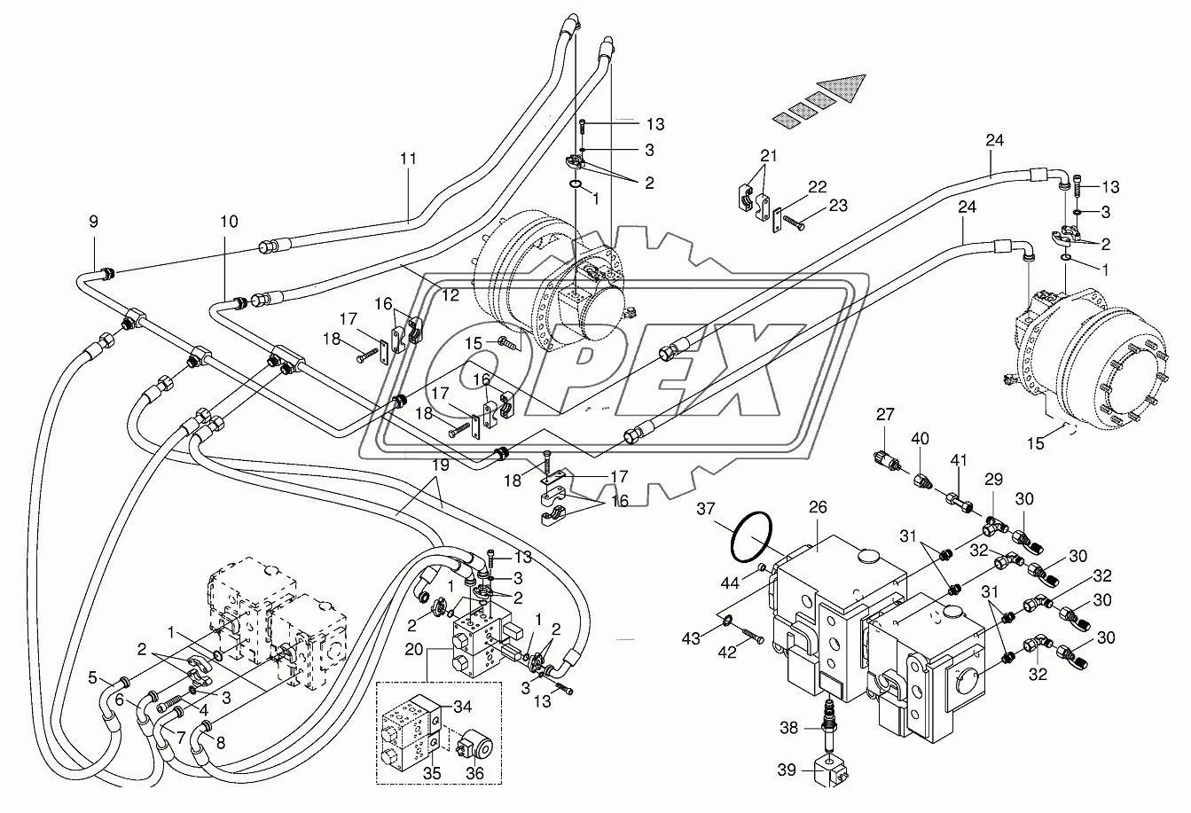 Traction drive wheel engine-front