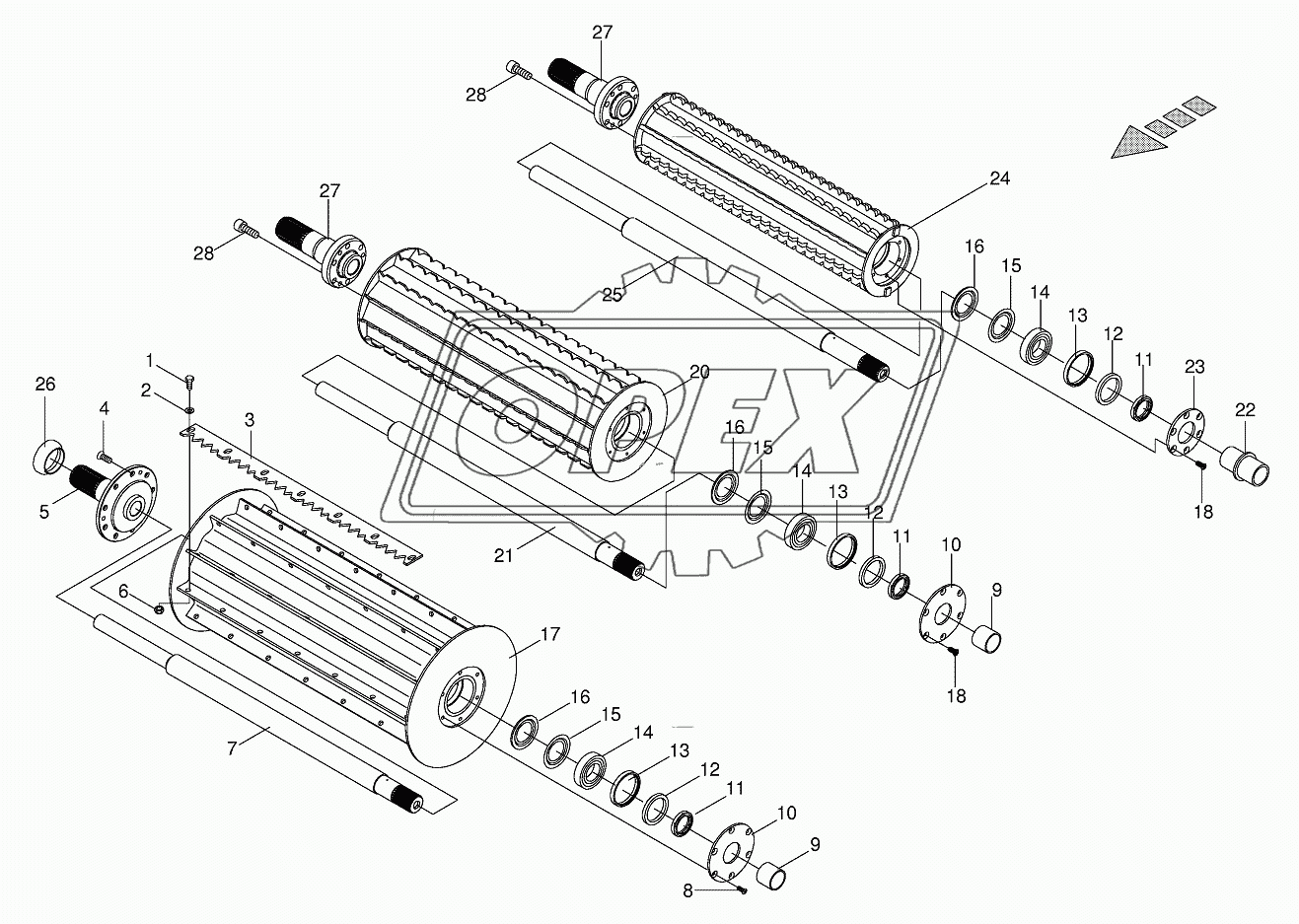 Top feed rollers