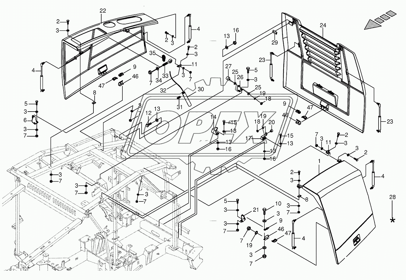 Plastic panelling engine compartment