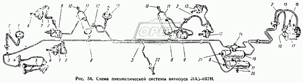 Схема пневматической системы автобуса ЛАЗ-697Н