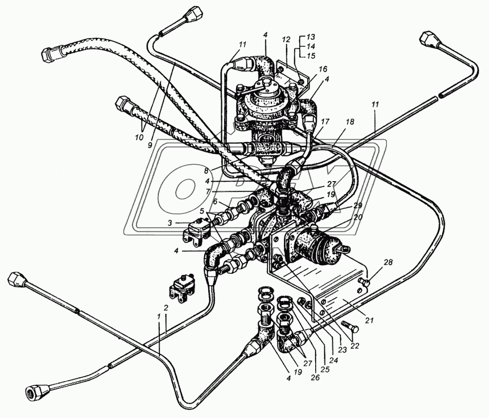 Трубопроводы к тормозным кранам МАЗ-509А