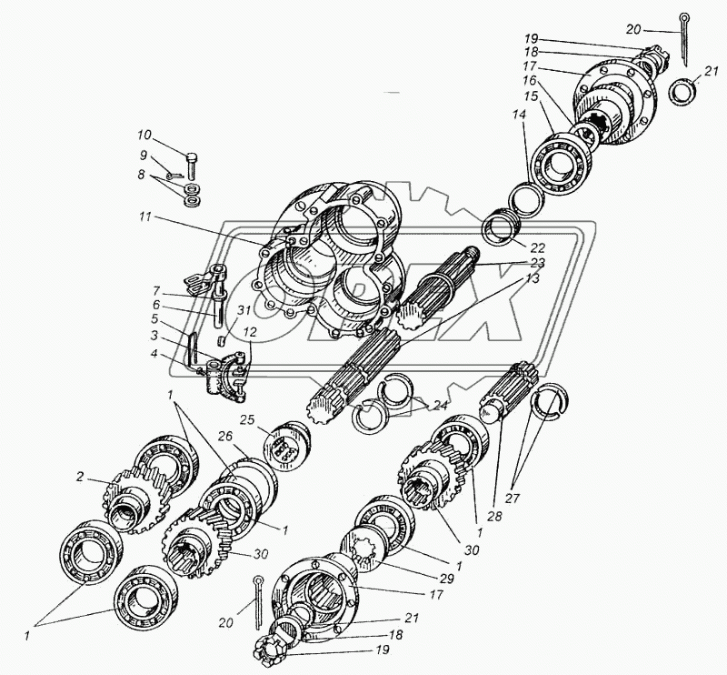 Валы нижние раздаточной коробки автомобиля МАЗ-509А