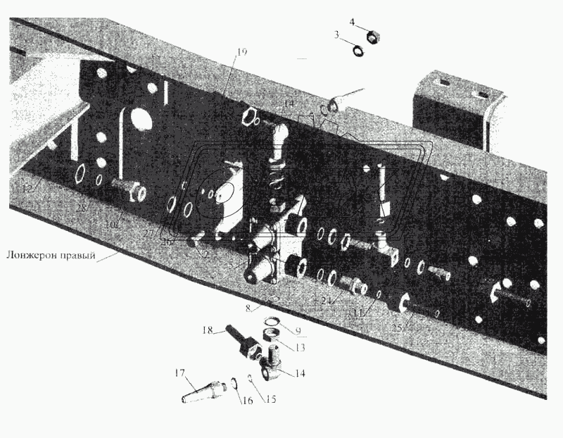 Крепление четырехконтурного клапана МАЗ-533702