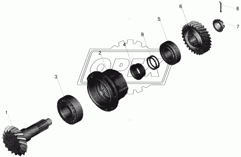 Редуктор среднего моста. Шестерня ведущая