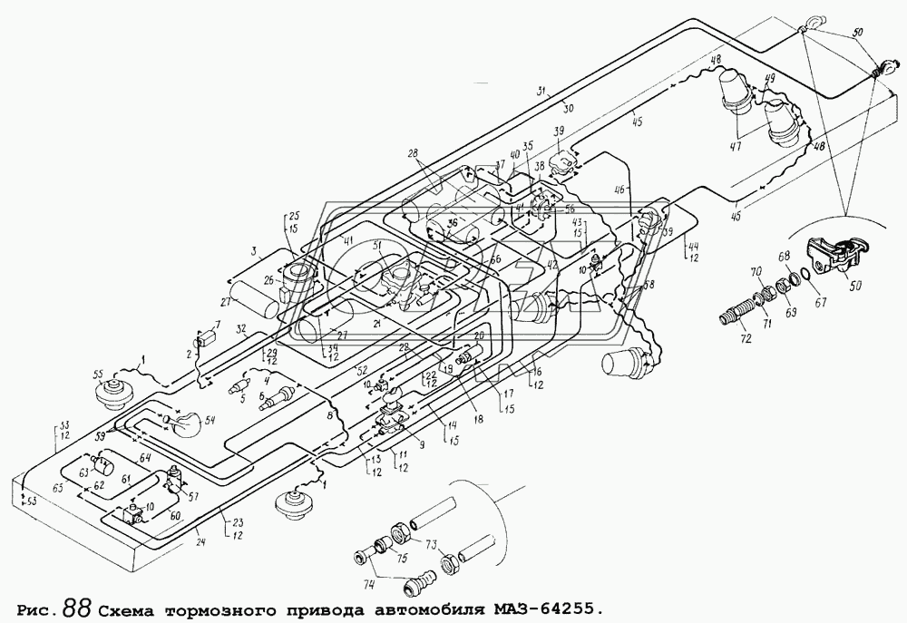Схема тормозного привода автомобиля МАЗ-64255