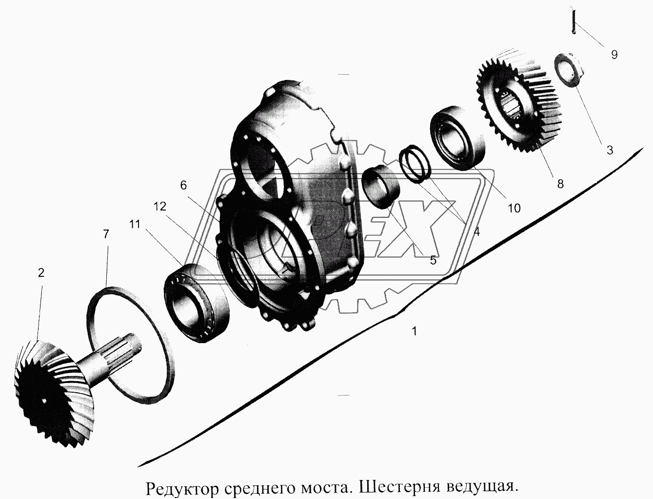 Редуктор среднего моста. Шестерня ведущая
