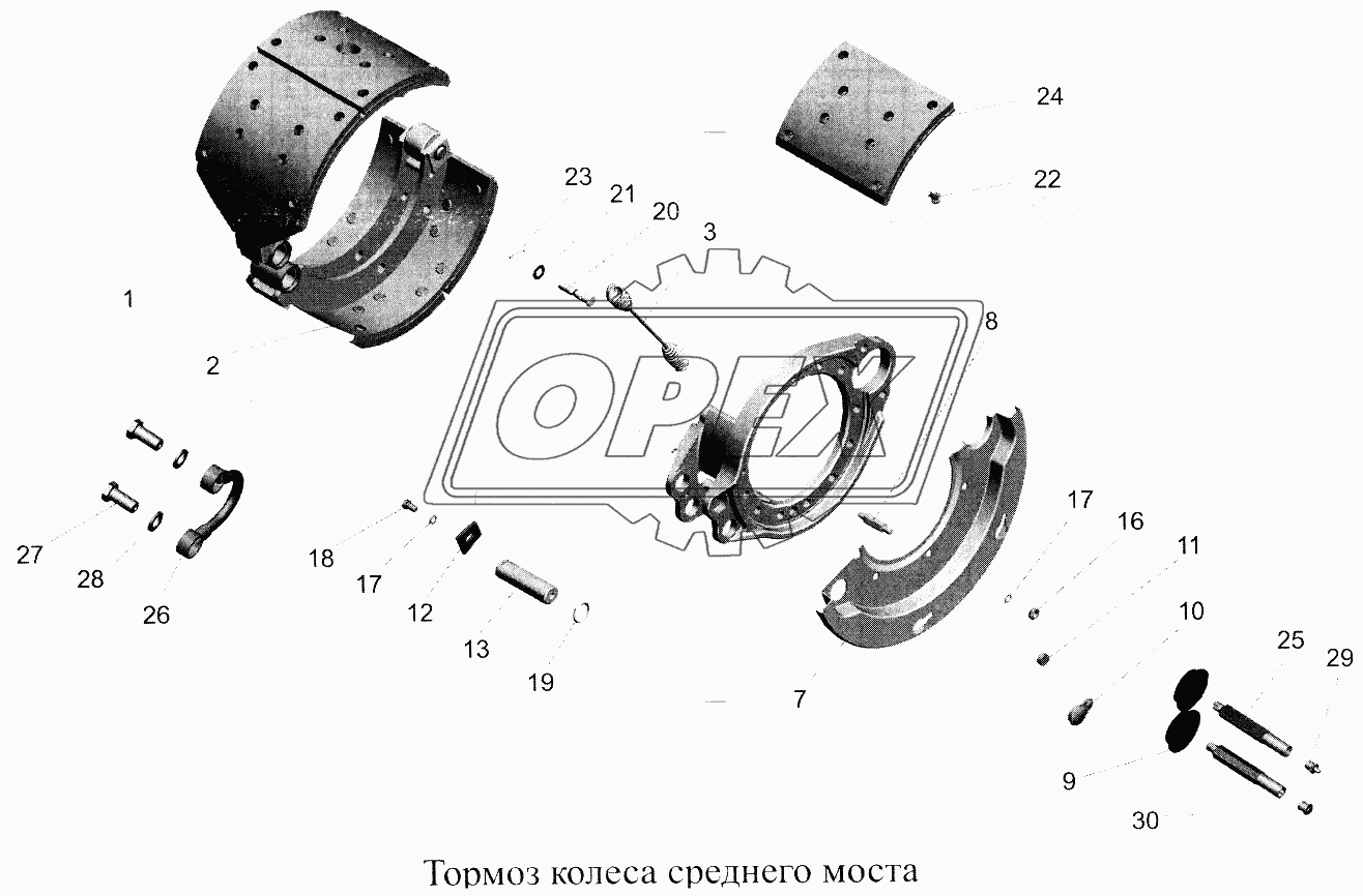 Тормоз колеса среднего моста