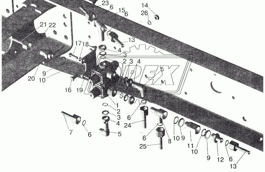Крепление четырехконтурного клапана МАЗ-555102