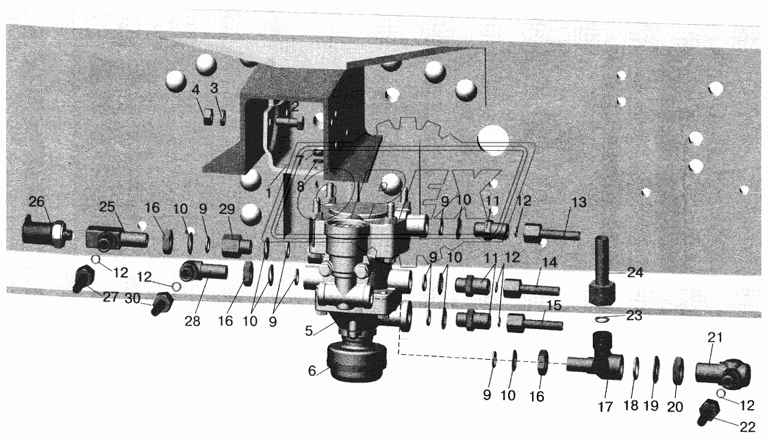 Установка клапана прицепа и присоединительной арматуры МАЗ-543203, 543202