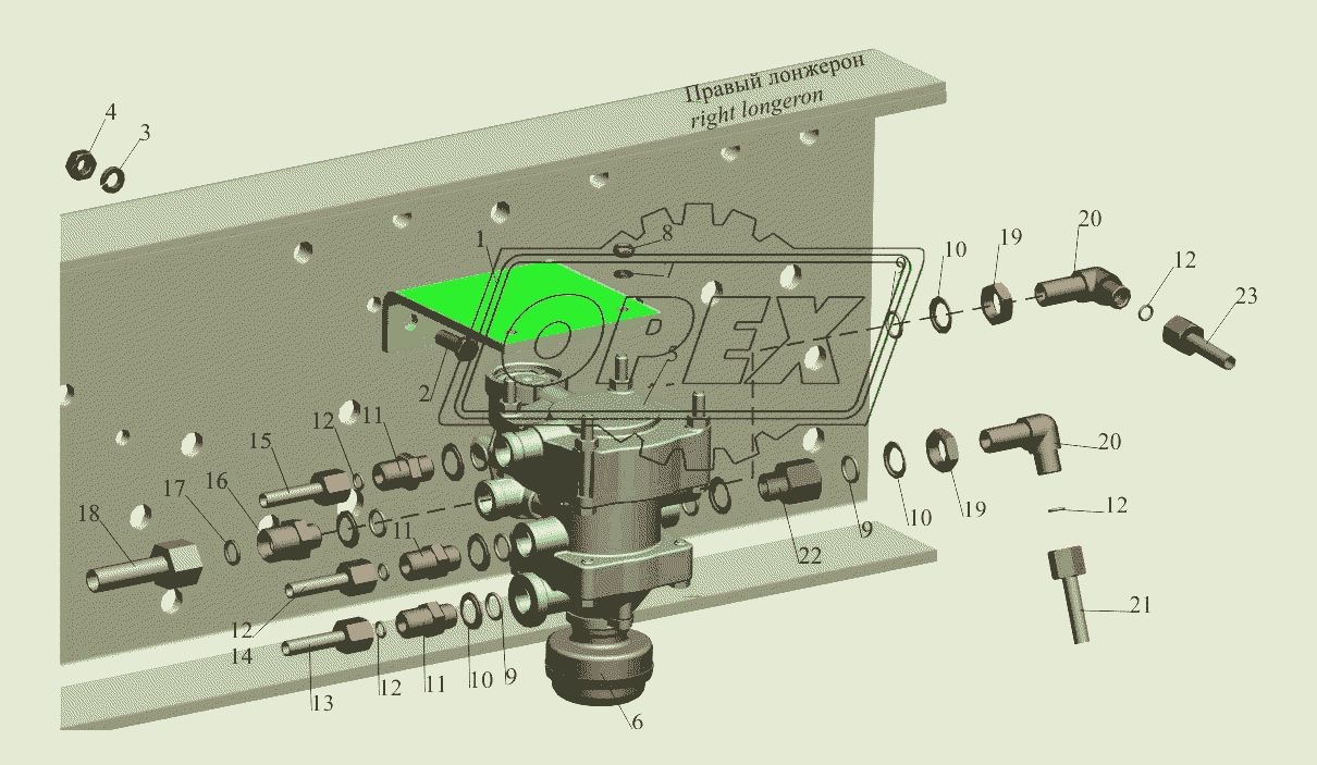 Крепление клапана управления тормозами прицепа 650108-3522005 и присоединительной арматуры