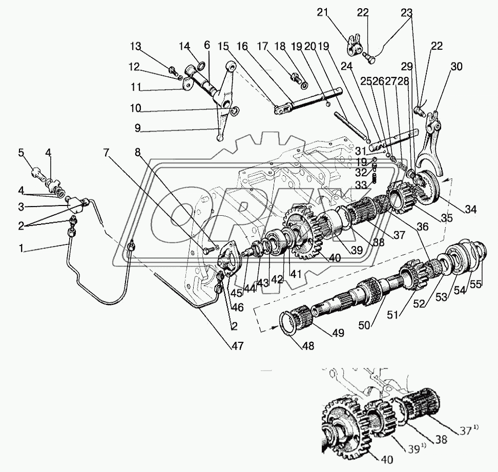 Вал пониженных передач (16F+8R)