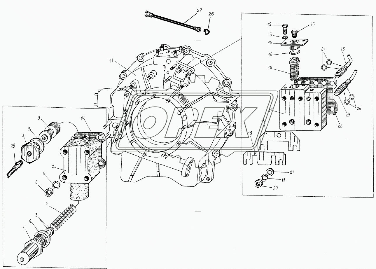 Гидротрансформатор, механизмы редуктора и переключения коробки передач, подвеска ГМП 6