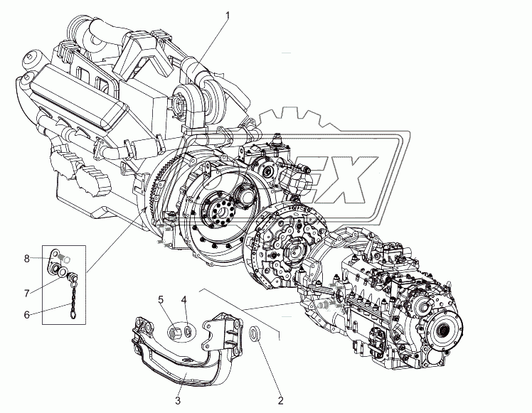 Двигатель в состоянии установки на шасси