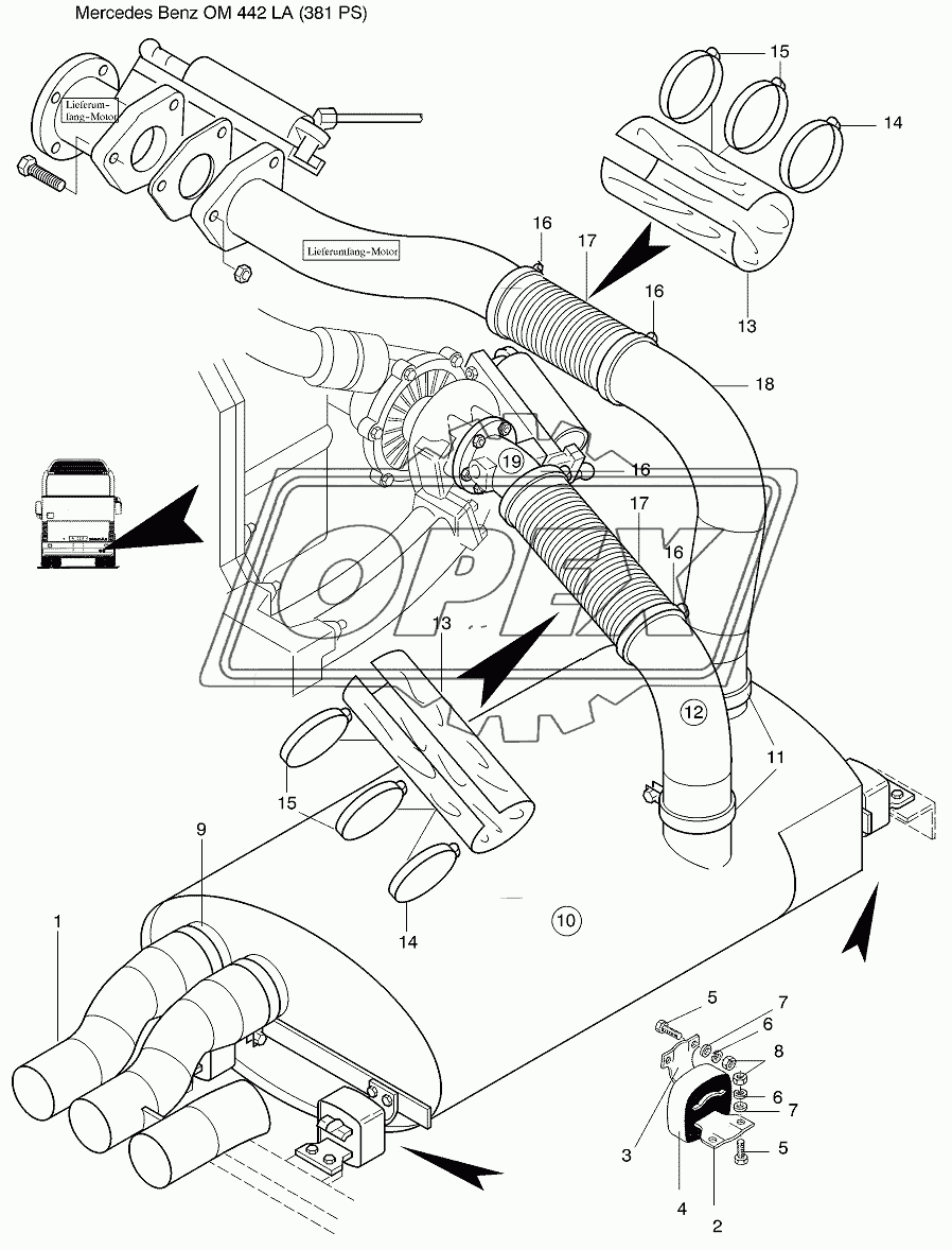 EXHAUST SYSTEM Motor-MB OM 442 LA 1