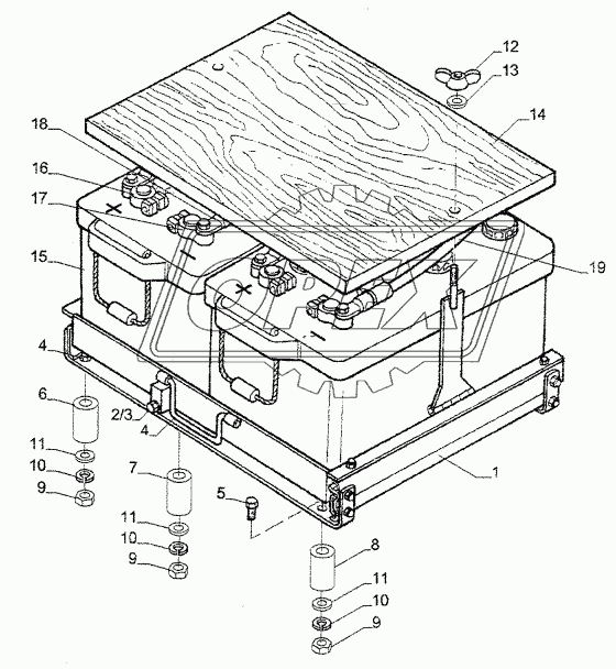 BATTERY AND BATTERY MOUNTING