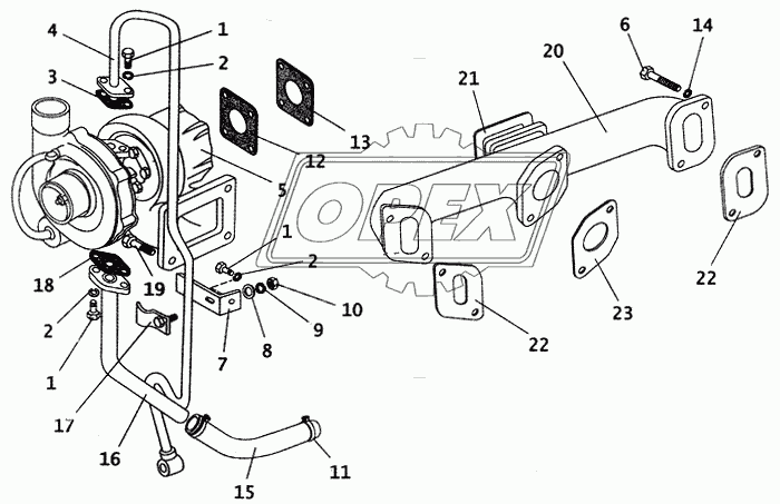 Выпускной коллектор и маслопроводы турбокомпрессора