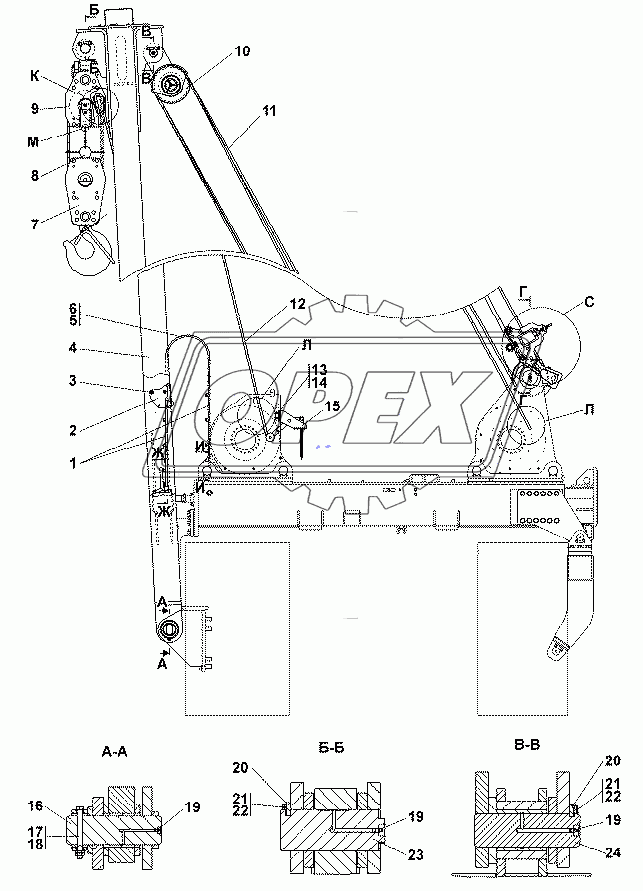 313512-92-1СП Установка стрелы и полиспастов 1