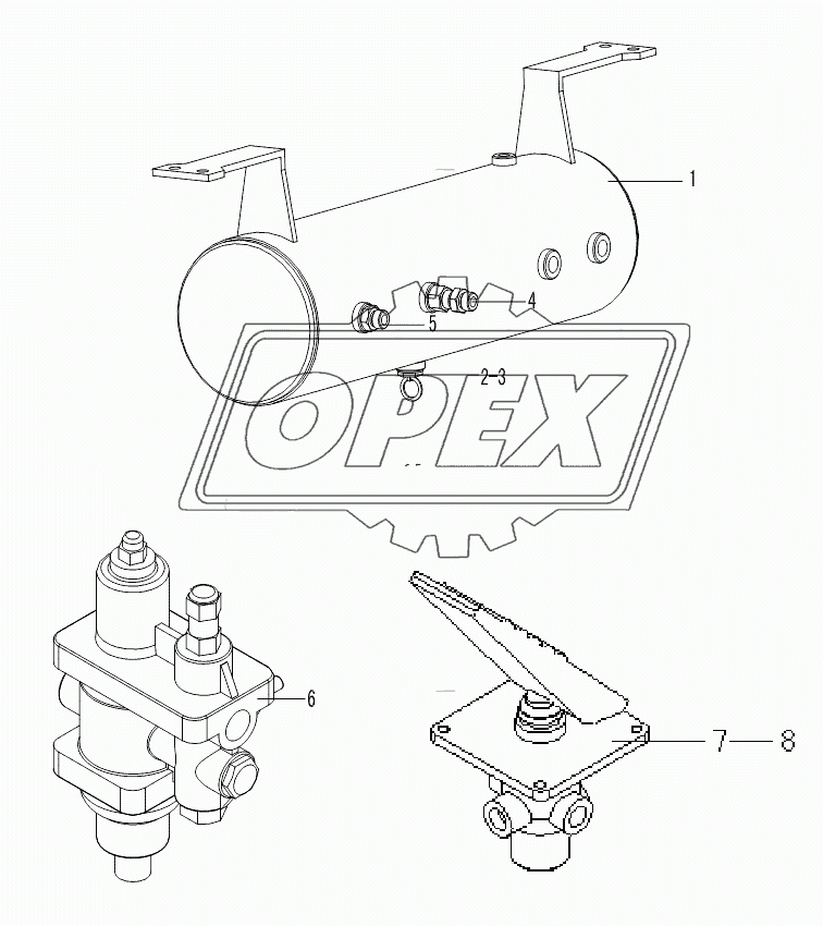 AIR RESERVOIR, BRAKE CONTROL VALVE, AIR DRYER